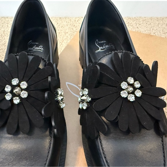 Christian Louboutin Black Loafers with Floral Embellishments - Picture 9 of 11